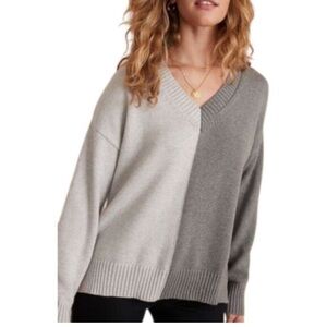 Marine Layer Gisel Oversize Contrast Panel Merino Blend V-Neck Sweater Gray
